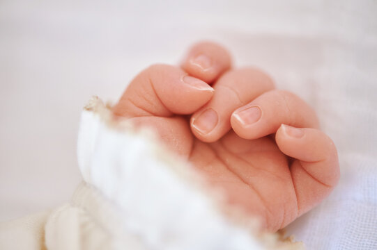 Close up image of newborn baby hand