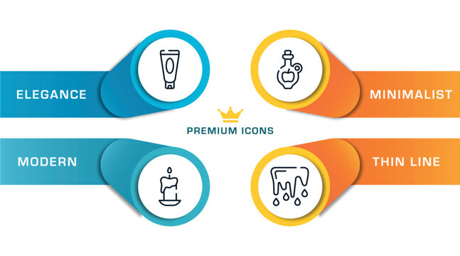 Spring Outline Icons With Infographic Template. Thin Line Icons Such As Sun Lotion, Candles, Cider, Thaw Vector.