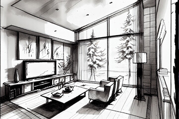 Abstract black and white architectural design drawings sketch