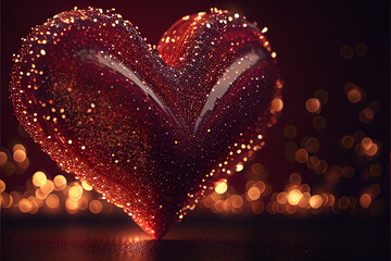 Red glitter heart on a dark background. Rear lighting. Generated by AI