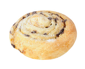 Sweet cinnamon roll with raisins cut out