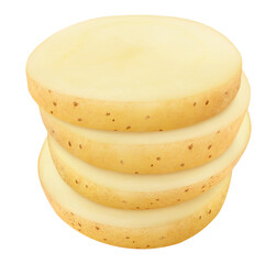 Raw potato slices on top of each other cut out