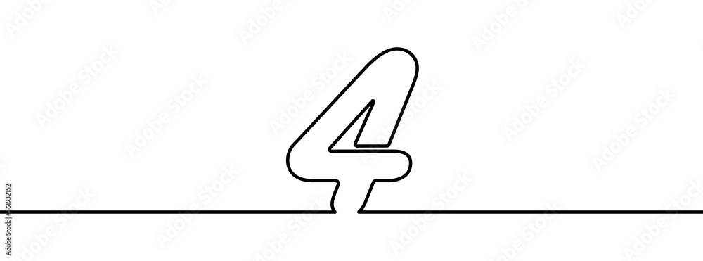 Wall mural number 4 in continuous line drawing style. line art of number four. vector illustration. abstract dr