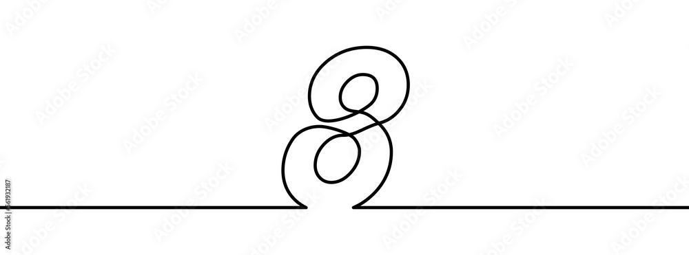Wall mural number 8 in continuous line drawing style. line art of number eight. vector illustration. abstract d