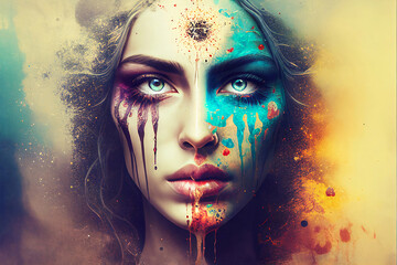 Woman's face depicting the spiritual concept of Karma. Generative AI, this image is not based on any original image, character or person.