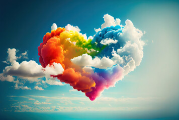 abstract background with heart in rainbow colors, rainbow exlplosion of powder