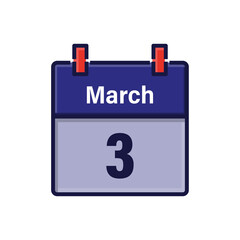 March 3, Calendar icon. Day, month. Meeting appointment time. Event schedule date. Flat vector illustration.