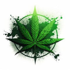 Cannabis leaf icon. Green silhouette indica sativa isolated white background splashed with water colors. Herbal medicine herb plant. Natural weed hemp. Marijuana design generative ai illustration