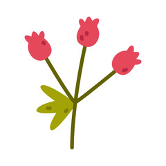 Floral Twig with Red Flower Bud and Leaf as Cute Foliage Vector Illustration