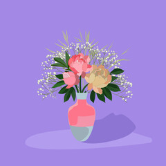 Bouquet of peonies and gypsophila in pastel colors