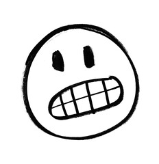 Scared face emoji. Worried, confused. Scary, tense. Drawing by hand, with marker pen, brush. Irregular shapes. Isolated on white background. Emoticon expression design illustration.