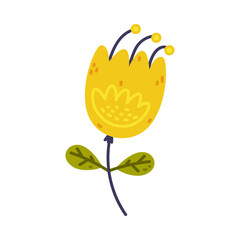 Floral Twig with Yellow Flower Bud and Leaves as Cute Foliage Vector Illustration