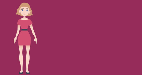 Image of pictogram of woman in pink dress with copy space on red background