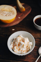 Ice Cream Mixed with Honeydew Melon and Sweet Syrup