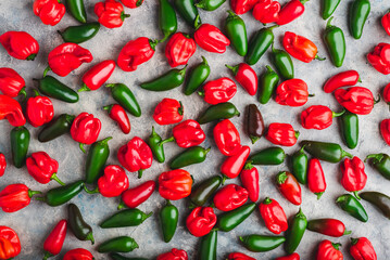 Hot Chili Peppers on Gray Concrete Background