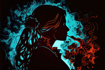 silhouette of person smoking - blowing smoke in the shadows, conceptual design by generative AI 