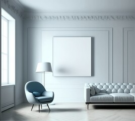 An empty white painting in a minimalist room is both a contrast and a complement to the simplicity of the space.