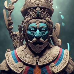 Fototapeta premium portrait of a warrior, a leader, in gold and stone, the ancient Maya people, fantasy, ai