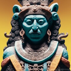 Obraz premium portrait of a warrior, a leader, in gold and stone, the ancient Maya people, fantasy, ai