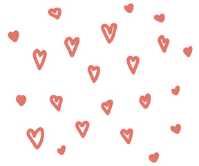 Vintage abstract pattern with red background with hearts on light background.