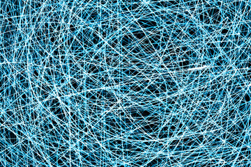 Neon mesh texture. Modern art background. Long exposure neon lights texture. Blue glow lines backdrop for graphic design. Illuminated mesh pattern. Chaos background. Color net backdrop.