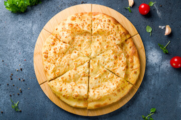 khachapuri with cheese, megrelian khachapuri, georgian cuisine top view