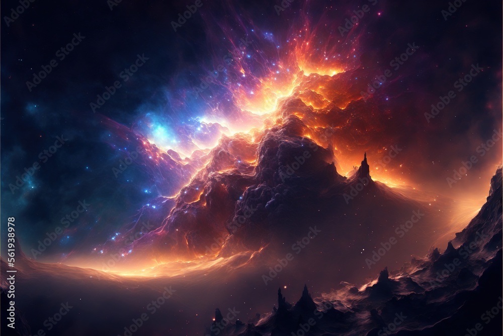 Wall mural nebula and galaxies in the deep space. abstract cosmos univese background