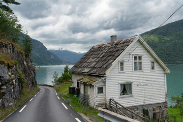 Fototapeta na wymiar Blick über den Lustrafjord zum Jostedalsbreen, Norwegen
