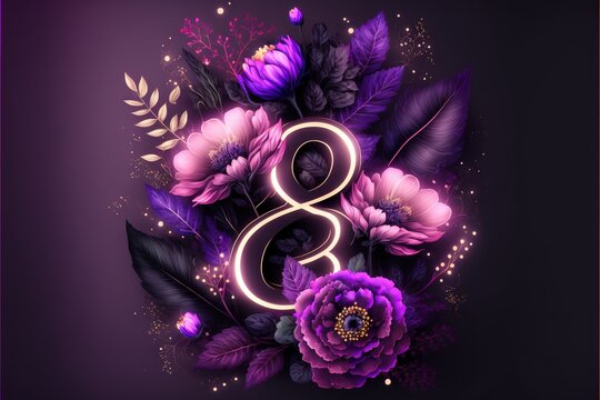  A Purple Floral Arrangement With A Amp And A Purple And Gold Number 8 On A Black Background With A Purple Background And A Gold Border Around The Letter And A Purple Flower Arrangement With A.