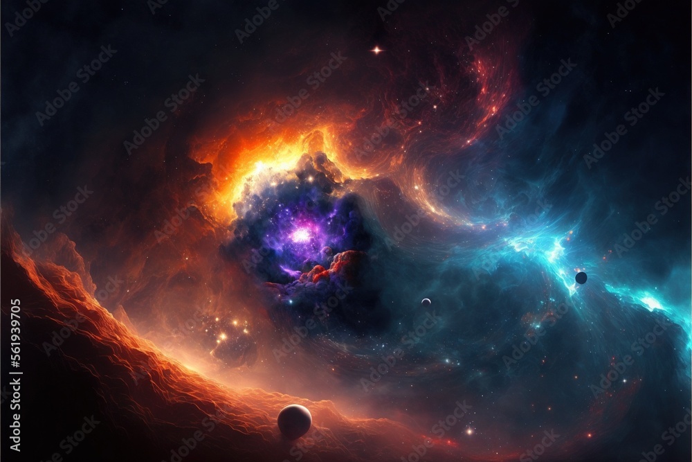 Wall mural nebula and galaxies in the deep space. abstract cosmos univese background