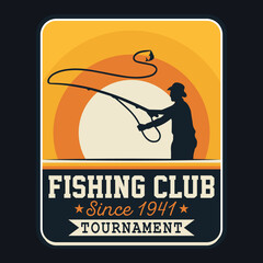 Fishing Emblem Patch Logo Poster Label Vector Illustration Retro Vintage Badge Sticker And T-shirt Design