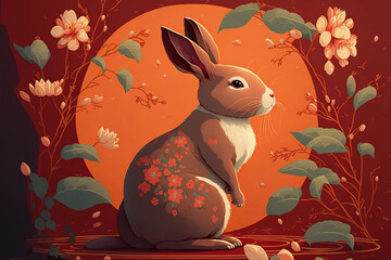Colorful illustration for Chinese New Year, Year of the Rabbit. Illustrated concept for the celebration of the year of the rabbit.