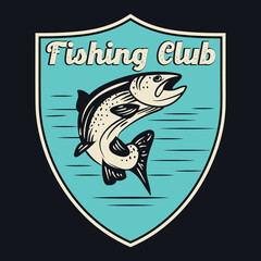 Fishing Emblem Patch Logo Poster Label Vector Illustration Retro Vintage Badge Sticker And T-shirt Design