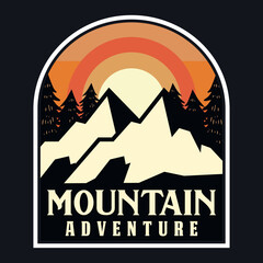 Mountain Outdoor Adventure Emblem Patch Logo Poster Label Vector Illustration Retro Vintage Badge Sticker And T-shirt Design