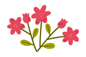 Floral Twig with Red Flower Bud and Leaves as Cute Foliage Vector Illustration