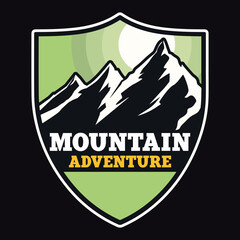 Mountain Outdoor Adventure Emblem Patch Logo Poster Label Vector Illustration Retro Vintage Badge Sticker And T-shirt Design