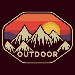 Mountain Outdoor Adventure Emblem Patch Logo Poster Label Vector Illustration Retro Vintage Badge Sticker And T-shirt Design