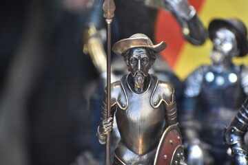 Miniature figurine ornament decoration of Don Quixote character from Spanish epic novel by Miguel de Cervantes