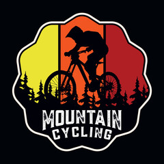Mountain Cycling Adventure Emblem Patch Logo Poster Label Vector Illustration Retro Vintage Badge Sticker And T-shirt Design