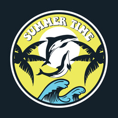 Summer California Sunset Beach Emblem Patch Logo Poster Label Vector Illustration Retro Vintage Badge Sticker And T-shirt Design