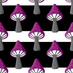 Cartoon autumn seamless mushrooms pattern for Halloween wrapping and kids accessories and clothes print © Tetiana