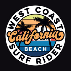 Summer California Sunset Beach Emblem Patch Logo Poster Label Vector Illustration Retro Vintage Badge Sticker And T-shirt Design