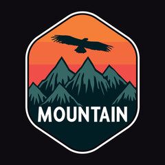 Mountain Outdoor Adventure Emblem Patch Logo Poster Label Vector Illustration Retro Vintage Badge Sticker And T-shirt Design