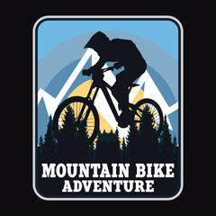 Mountain Cycling Adventure Emblem Patch Logo Poster Label Vector Illustration Retro Vintage Badge Sticker And T-shirt Design