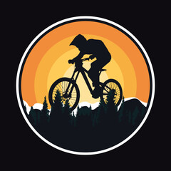 Mountain Cycling Adventure Emblem Patch Logo Poster Label Vector Illustration Retro Vintage Badge Sticker And T-shirt Design