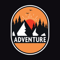 Mountain Outdoor Adventure Emblem Patch Logo Poster Label Vector Illustration Retro Vintage Badge Sticker And T-shirt Design