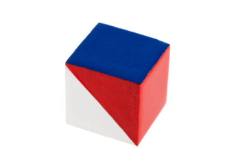 multicolored wooden cubes decorated with a geometric pattern, isolated on a transparent background