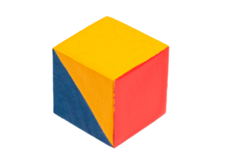 multicolored wooden cubes decorated with a geometric pattern, isolated on a transparent background