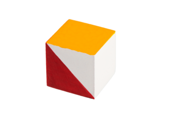 multicolored wooden cubes decorated with a geometric pattern, isolated on a transparent background