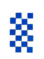 multicolored wooden cubes decorated with a geometric pattern, isolated on a transparent background